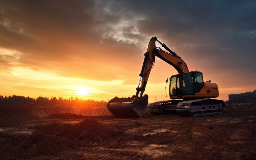 excavator working at sunset